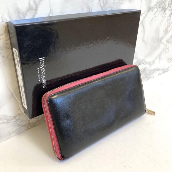 Yves Saint Laurent Black and Pink Zip Wallet - Picture 2 of 8